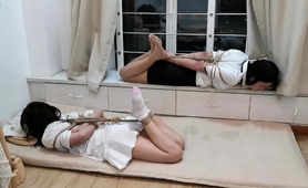 Two Adorable Asian Schoolgirls Getting Trained In Bondage