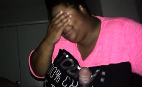 Fat Ebony Lady Massages A Black Rod With Her Lovely Lips