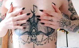 Tattooed Redhead Babe With Small Tits Gets Naked On Webcam