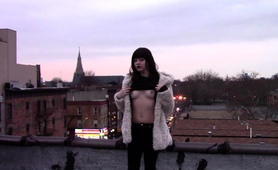 Public Striptease And Masturbation With Kinky Brunette