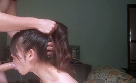 Relentless deepthroating for cute babe with small tits