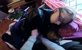 Nerdy teen encourages stepdad to have his way with her pussy