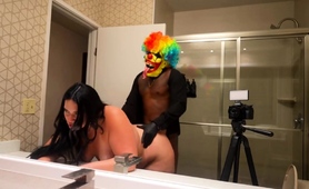 Curvy housewife rammed doggystyle by masked black stud
