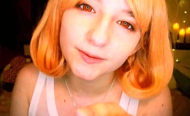 Cosplay teen cutie poses and plays with herself on webcam