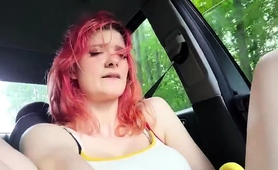 Sex Starved Redhead Milf Toying Her Fiery Pussy In The Car